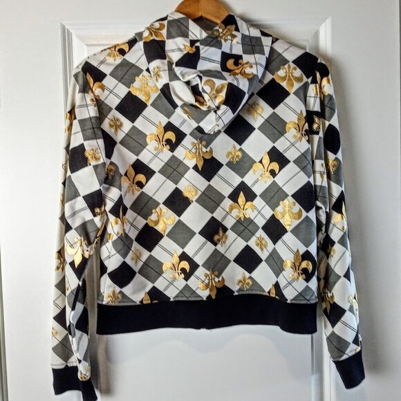Crest Gold Metallic Fleur De Lis Cotton Zip Hoodie - Picture 2 of 6